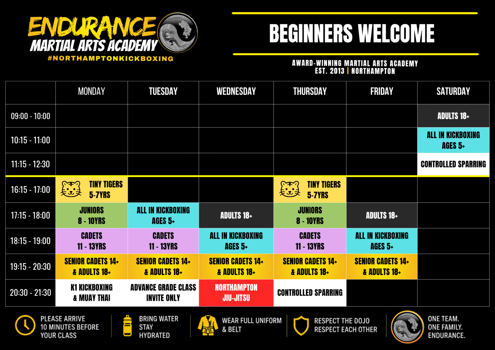 Endurance Martial Arts | Northampton Kickboxing Timetable