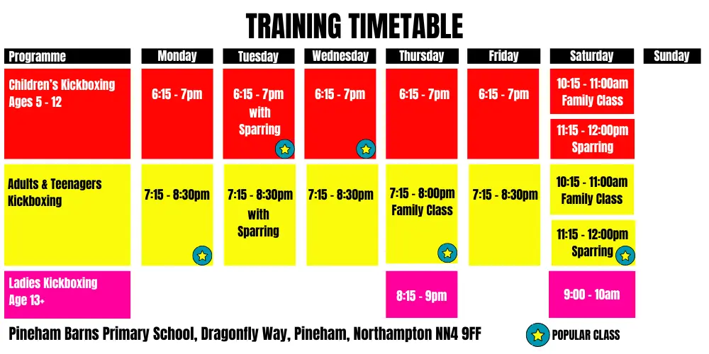 Northampton, Karate, Kickboxing, timetable